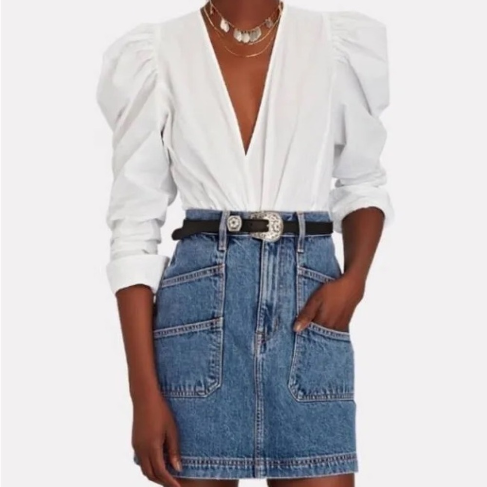 White Puff-Sleeve Wrap Top Blouse